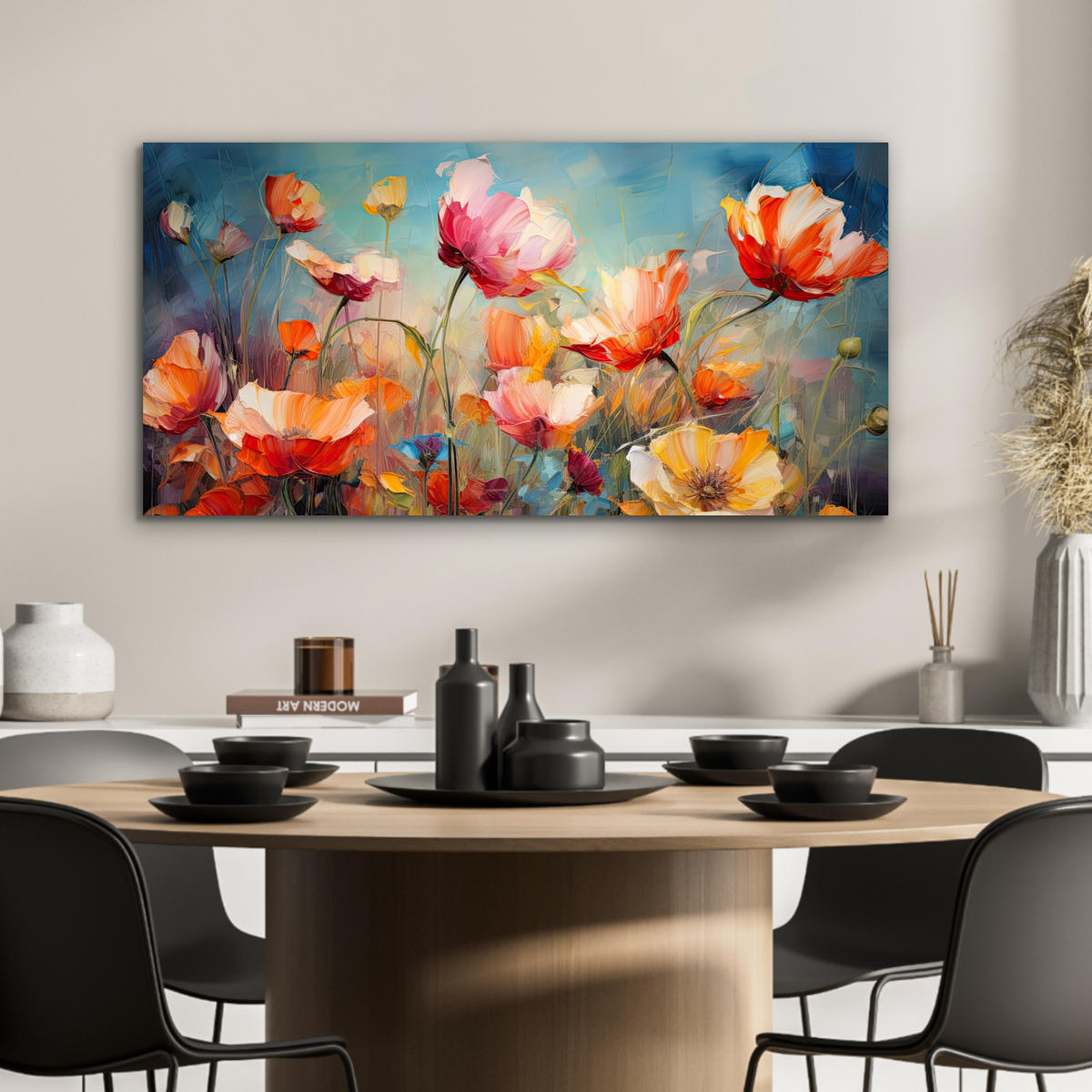 METALLBILD Blumen - Aquarell - Kunst - Botanisch - Natur 80x40 cm - Orange, Metall (80/40cm) - MuchoWow