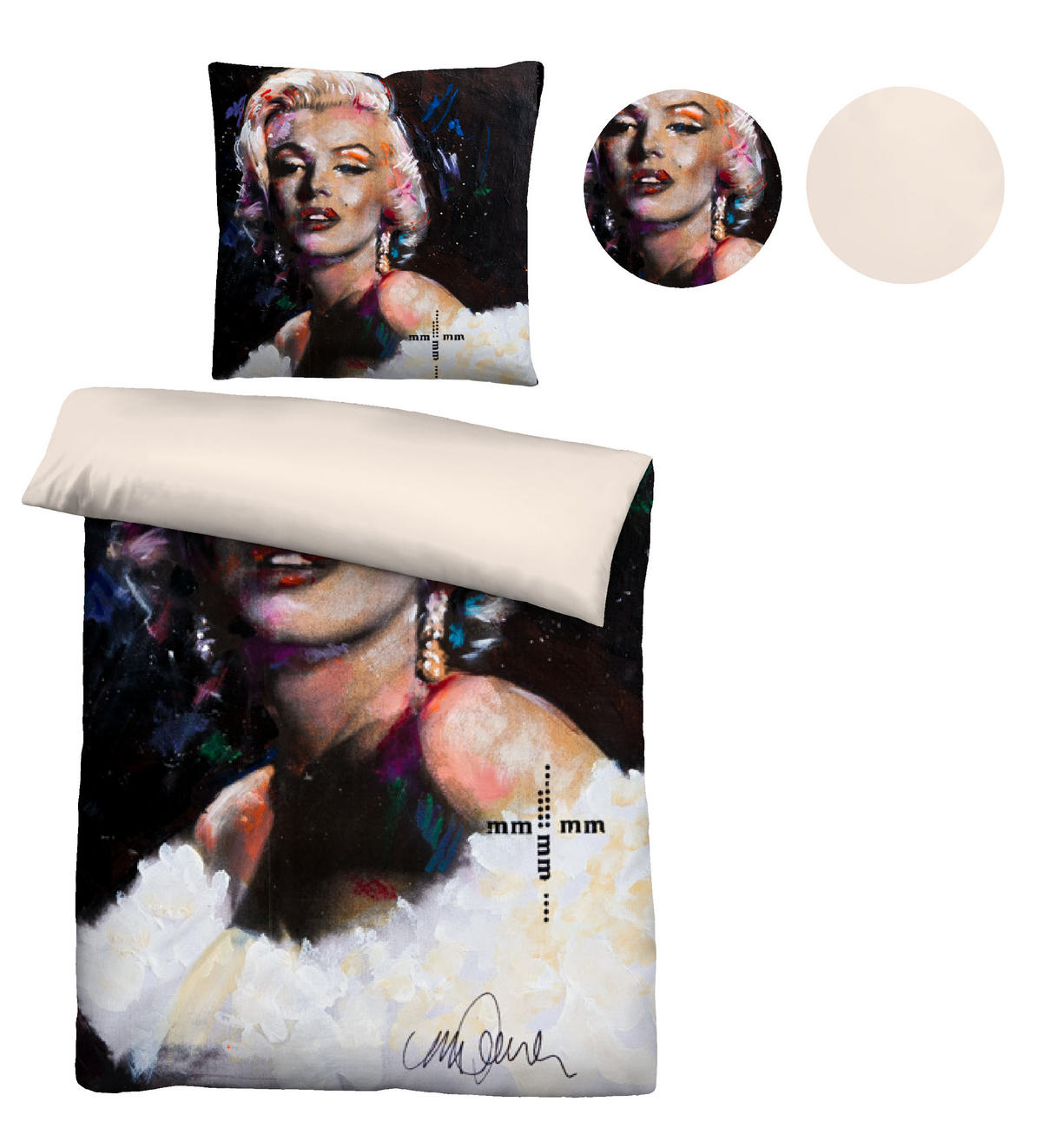 BETTWÄSCHE-GARNITUR Mikrofaser Marilyn Monroe Weiß titanium, 155x220 cm + 80x80 cm - Titanfarben, Textil (155/220cm) - SID Maurer