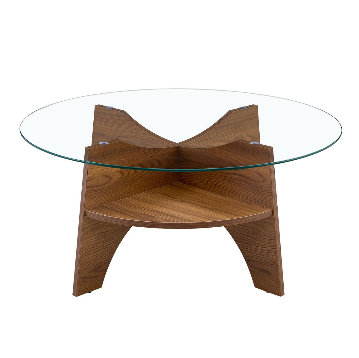 COUCHTISCH aus Sicherheitsglas und MDF 80x80x36 cm Transparent/Nussbaum-Optik - Walnussfarben, Holzwerkstoff (80/80/36cm) - IVMEU