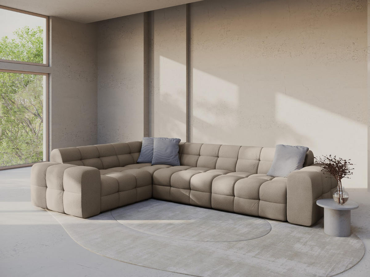 ECKSOFA links Kendal aus strukturiertem Stoff dunkelbeige 6 Sitzplätze - Mokka, Textil (231/332cm) - Micadoni