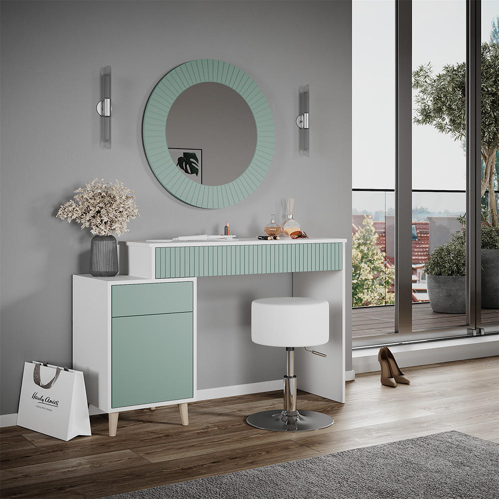 SCHMINKTISCH Arles Grün 120 cm mit Hocker - Weiß/Grün, Holzwerkstoff (120/77.2/40cm) - Vicco