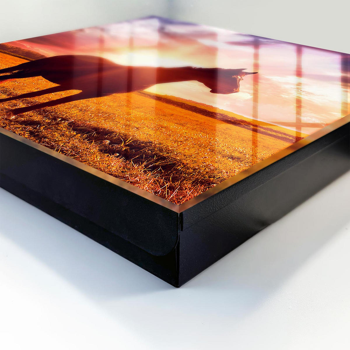 SCHLÜSSELBOX Schwarz 30x30 cm- Türöffnung nach rechts - Pferd in der Sonne - Orange, Metall (30/30/5cm) - TULUP