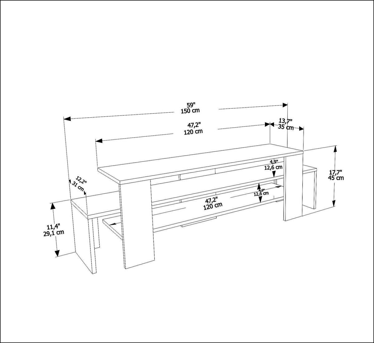 TV-ELEMENT Lenora Weiss Walnuss - Graubraun/Weiß, Holzwerkstoff (150/45/35cm)