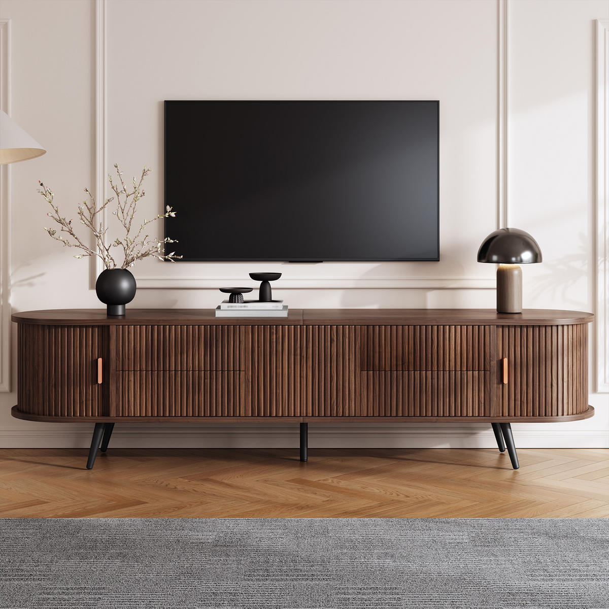 TV-SCHRANK Oval Lowboard Nussbaum 180cm 4 Schubladen Modern - Walnussfarben, Holzwerkstoff (180/45/40cm) - FLIEKS