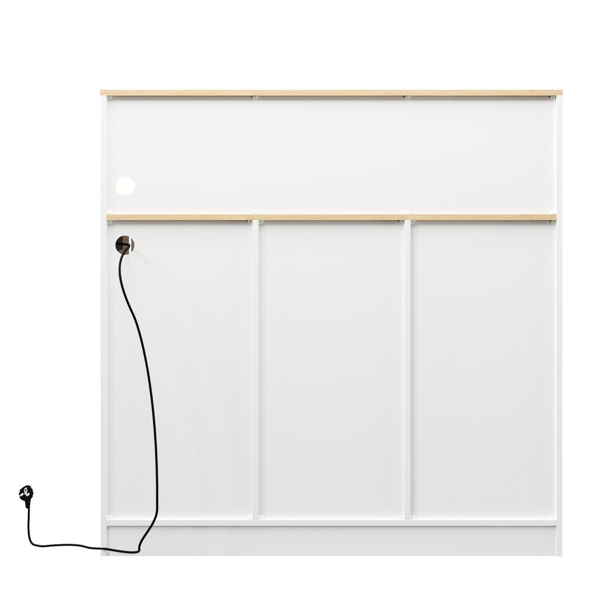 SIDEBOARD aus MDF 120x40x121 cm Weiß/Natur mit LED-Beleuchtung, Steckdose, Weinregal und Gläserhalter - Weiß, Holzwerkstoff (120/121/40cm) - Modfu