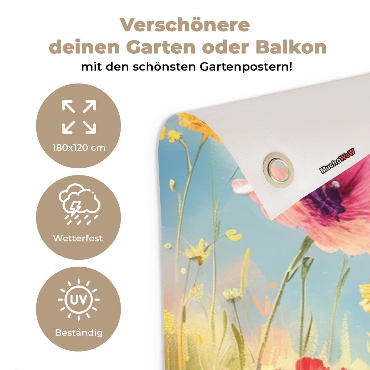 ZAHRADNÍ PLAKÁT Květiny - Příroda - Botanické - Umění 180x120 cm - světle modrá, plast (180/120/0.2cm) - OnlyWow