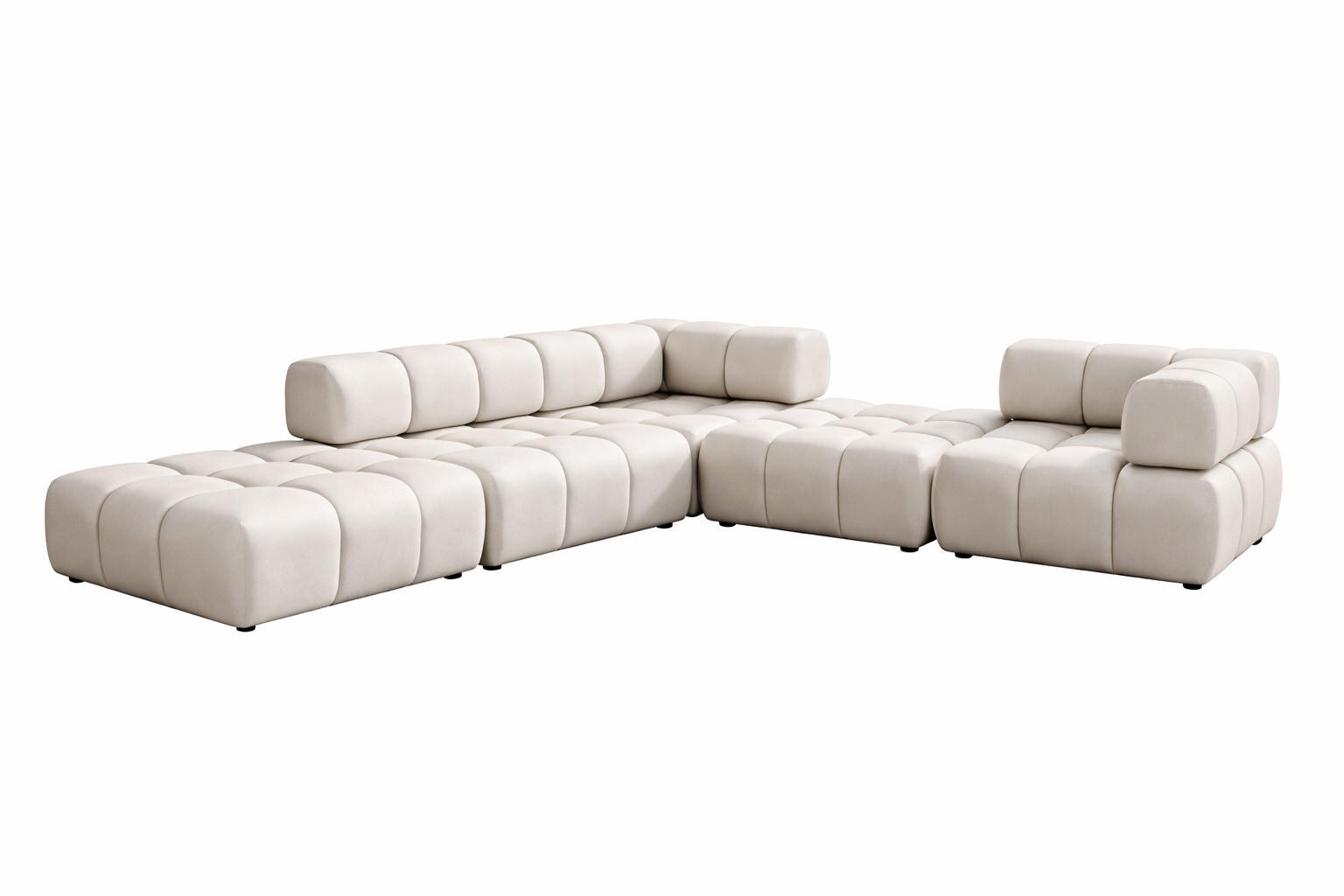 ECKSOFA Corner Modular, Veloursstoff Bluvel, Creme, Links, Bolla - Creme, Holz (288/288cm) - Kaiser Möbel