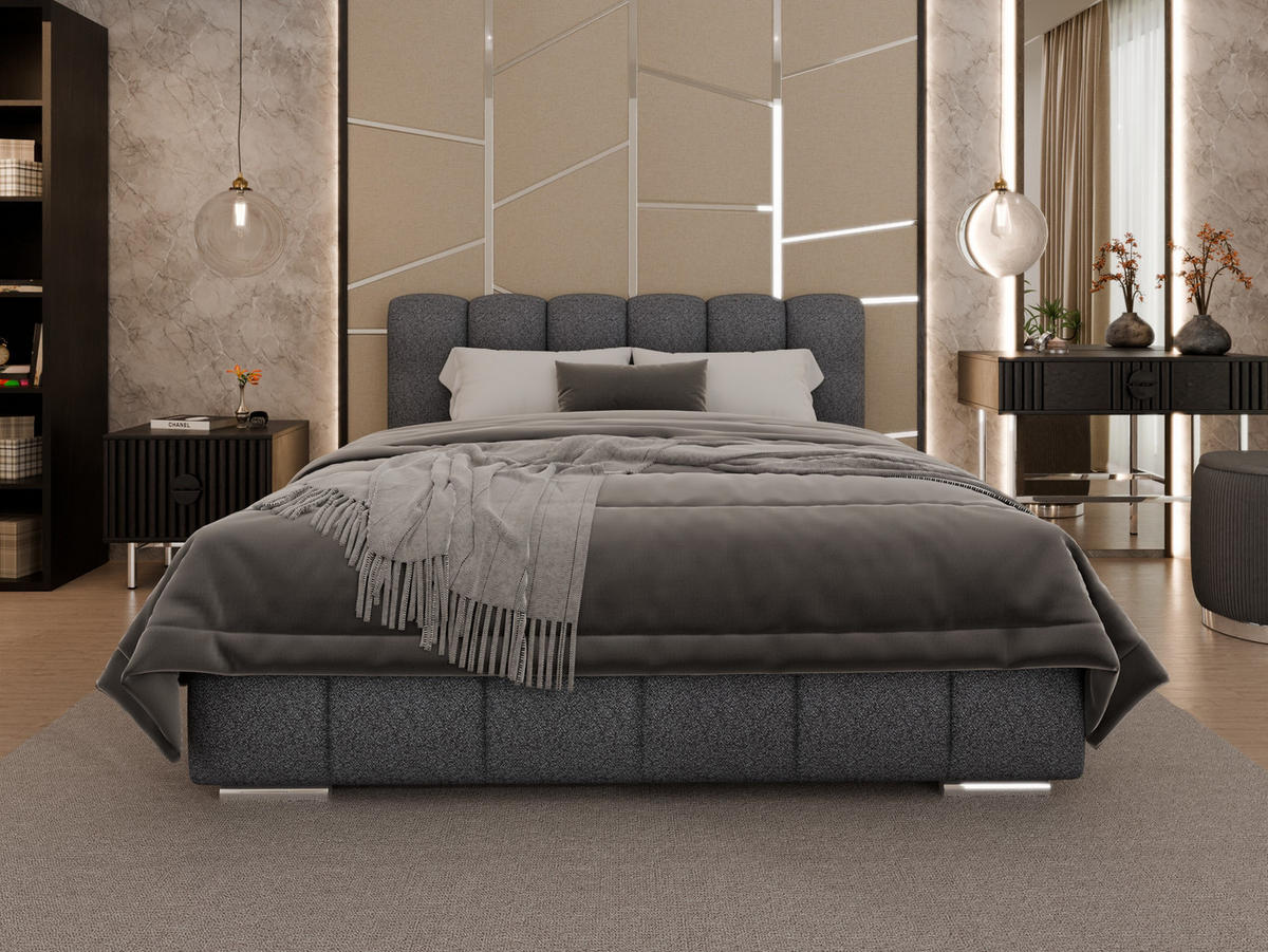 POLSTERBETT ZAIRA 160 x 200 cm mit Bettkasten und Lattenrost, 7-Zonen-Taschenfederkernmatratze CIRA (24 cm) – Schwarz - Schwarz, Holz (140/206cm) - Panda Möbel