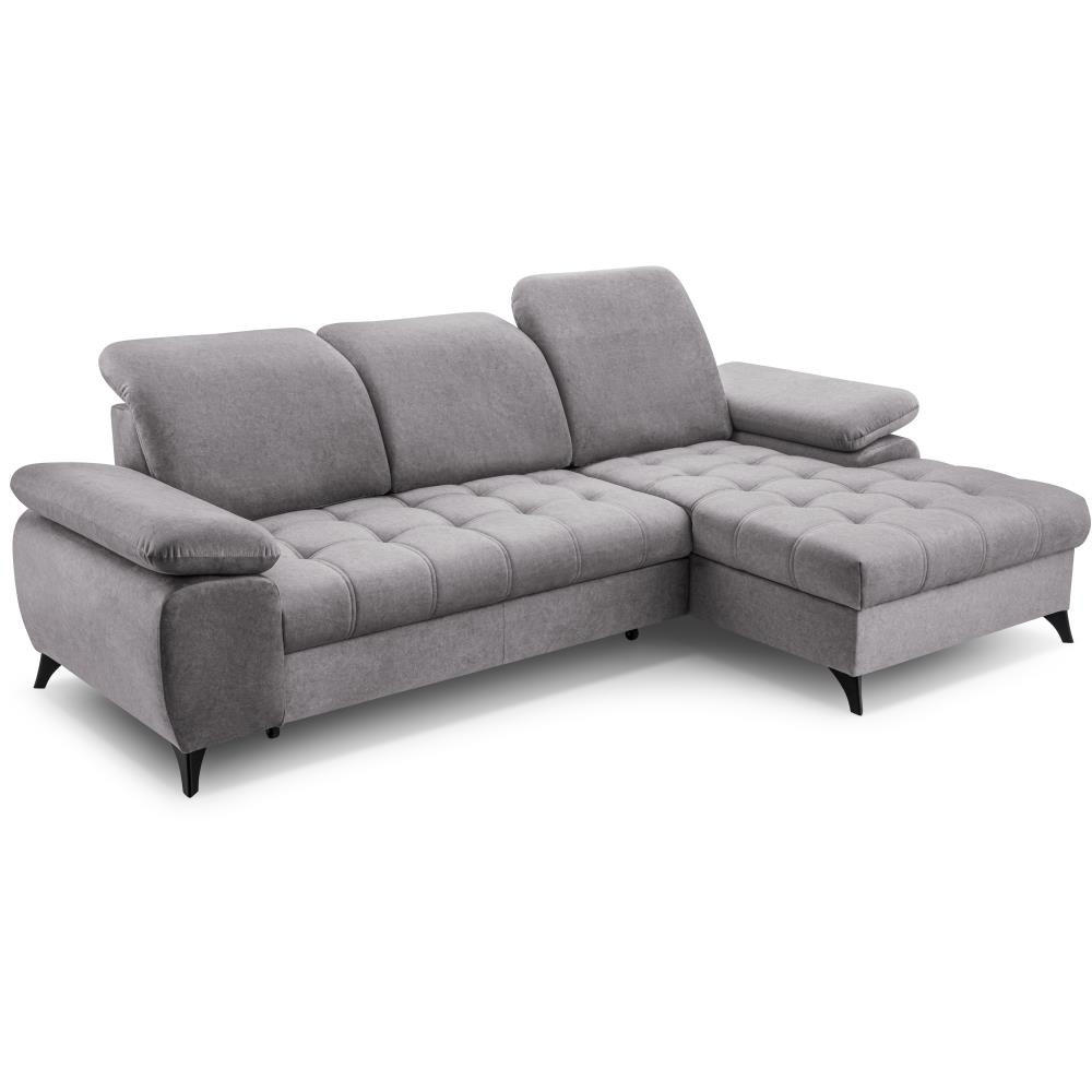 ECKSCHLAFSOFA Bello hellgrau rechts - Hellgrau/Schwarz, Textil (265/156cm) - Beautysofa