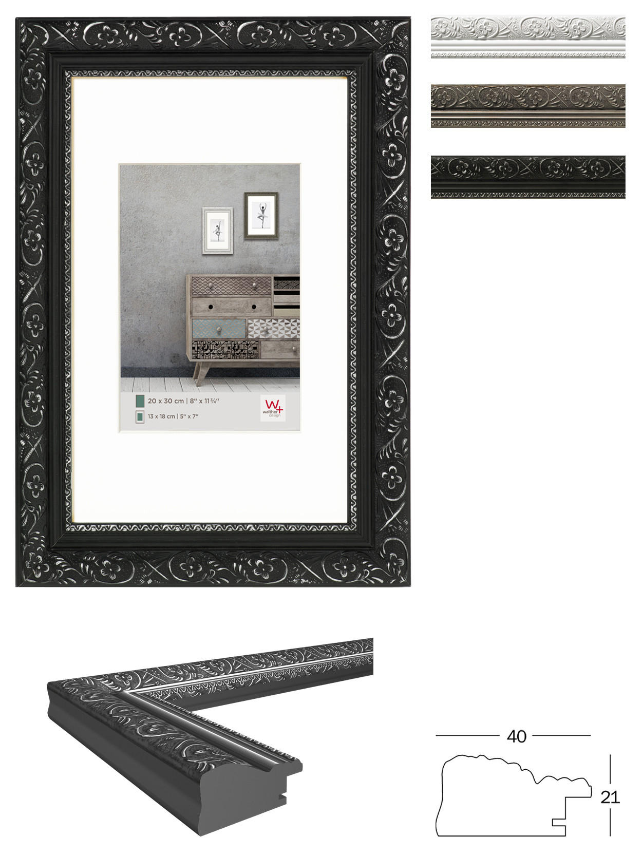 BILDERRAHMEN Barock Holzrahmen 40x50 cm, WEISS - Weiß, Holzwerkstoff (46.8/56.7/2.2cm) - walther design