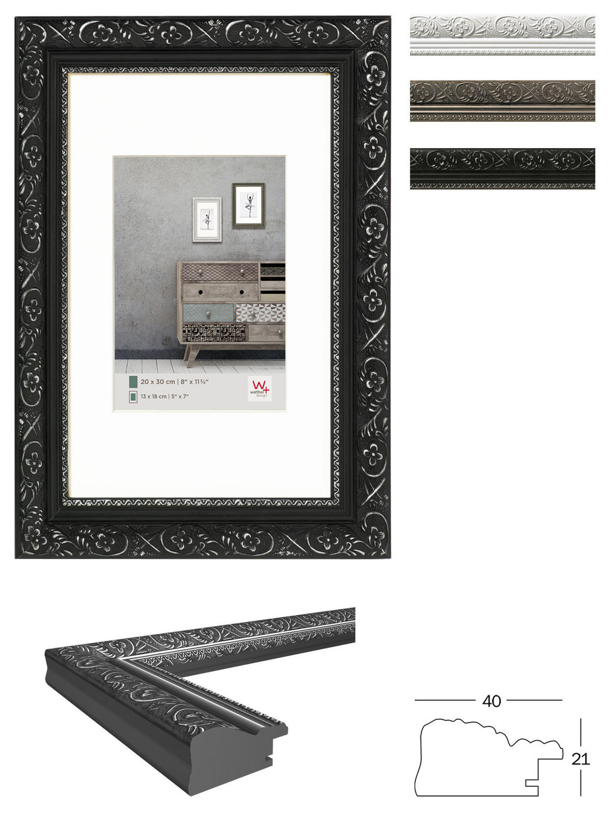 BILDERRAHMEN Barock Holzrahmen 20x30, GOLD - Goldfarben, Holzwerkstoff (26.9/36.9/2.1cm) - walther design