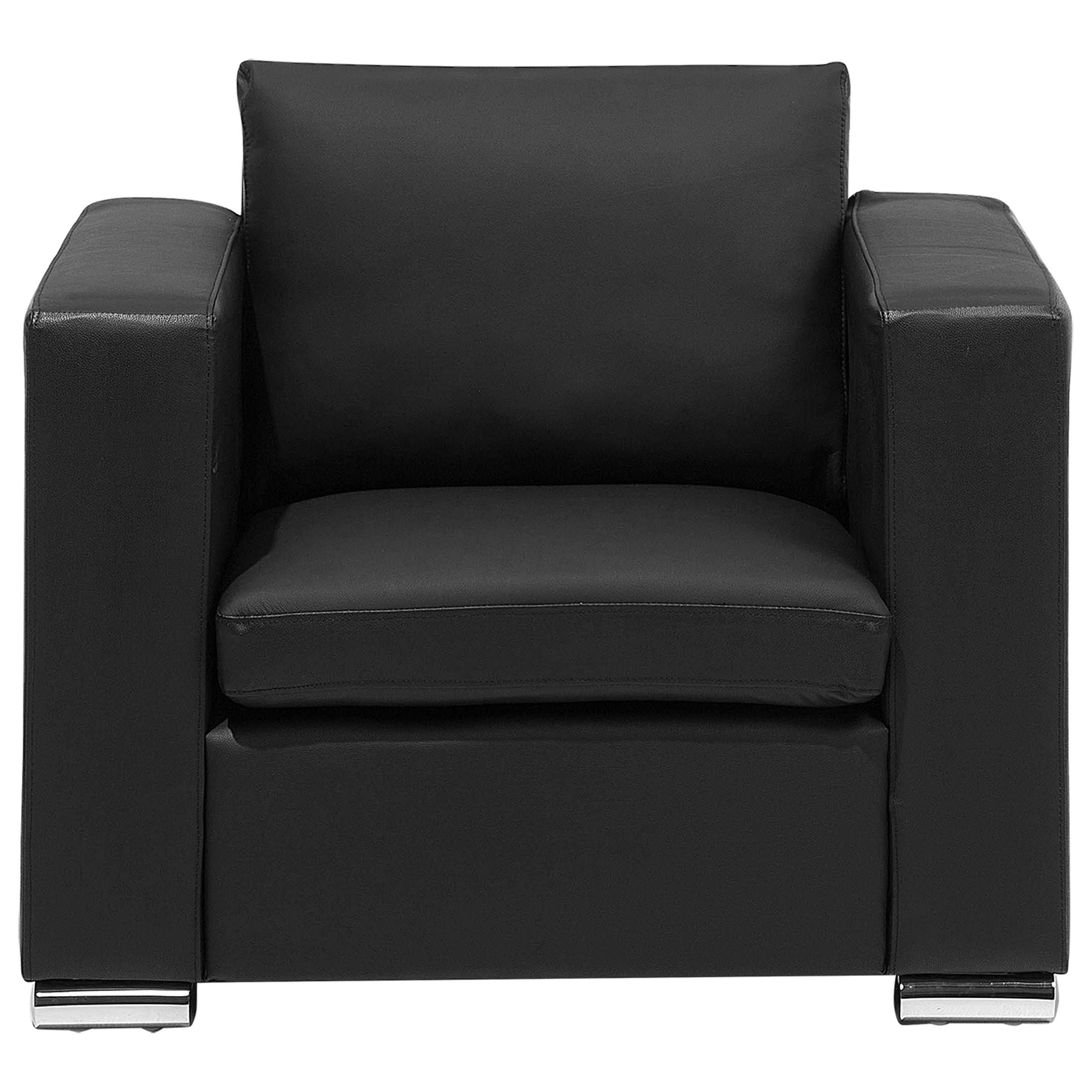 SESSEL Leder schwarz Helsinki - Silberfarben/Schwarz, Leder (96/72/76cm) - Beliani