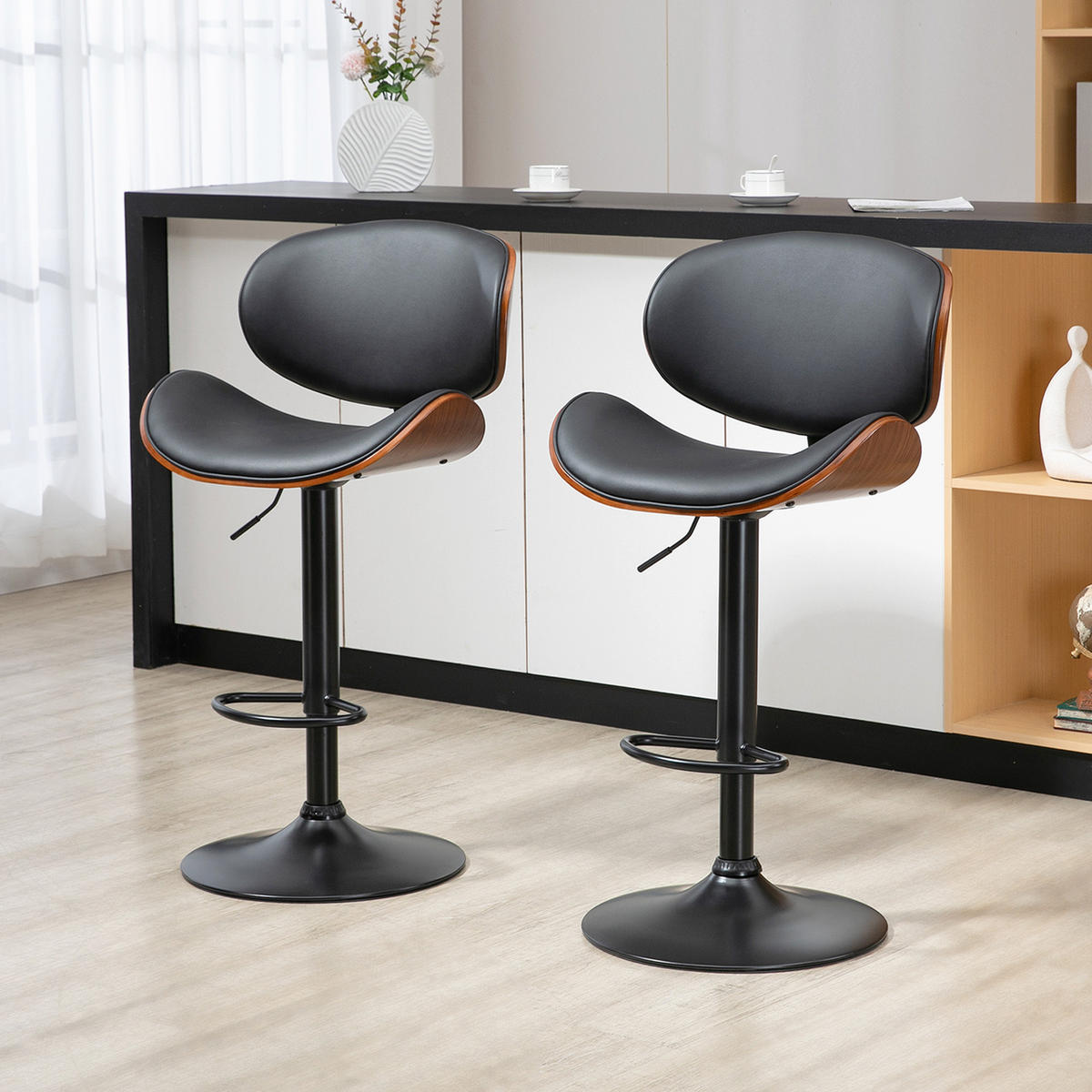 BARHOCKER 2er-Set Schwarz 53.0/52.0/112.0 cm - Schwarz, Leder (52/112/53cm)