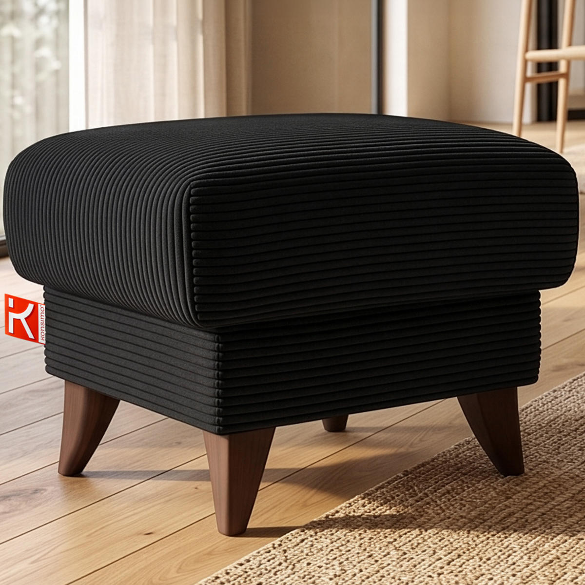 FUẞSTÜTZE GUSTAVO II, Schwarz - Schwarz/Braun, Holz/Holzwerkstoff (53/49/53cm) - KONSIMO®
