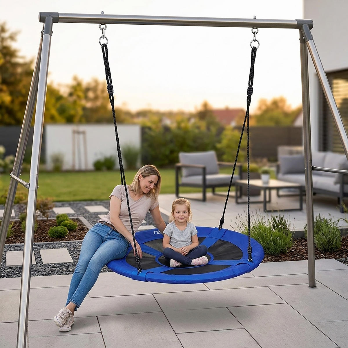 NESTSCHAUKEL Dunkelblau rund geschlossener Sitz 110 cm - Multicolor, Kunststoff/Metall (110/150/110cm) - Relaxdays