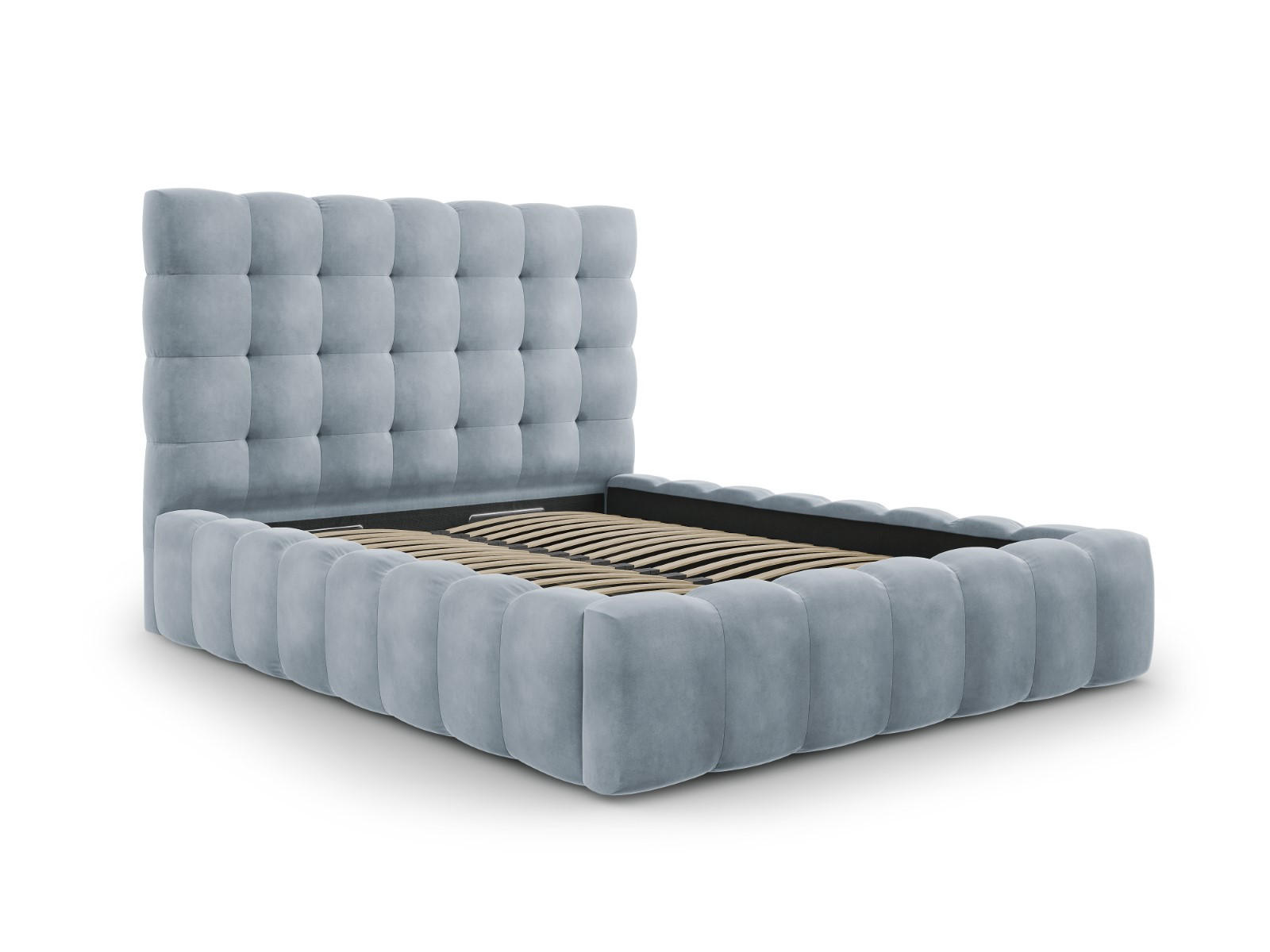 BETT mit Bettkasten und Kopfteil Mamaia aus Samt hellblau 140x200cm - Hellblau, Textil (140/200cm) - Micadoni
