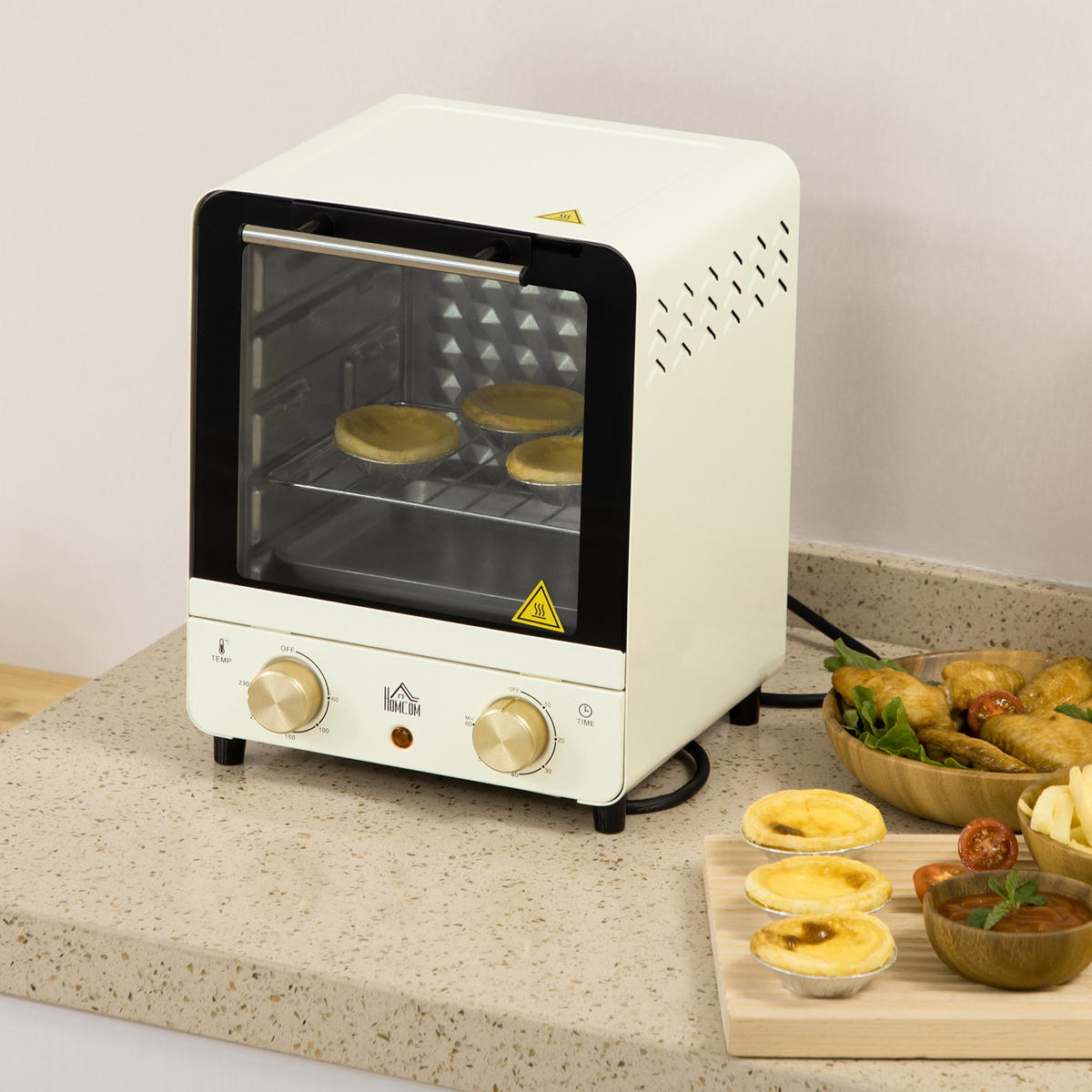 MINIBACKOFEN Eisen Edelstahl gehärtetes Glas Cremeweiß - Creme, Metall (25.5/27.5/32cm) - HOMCOM