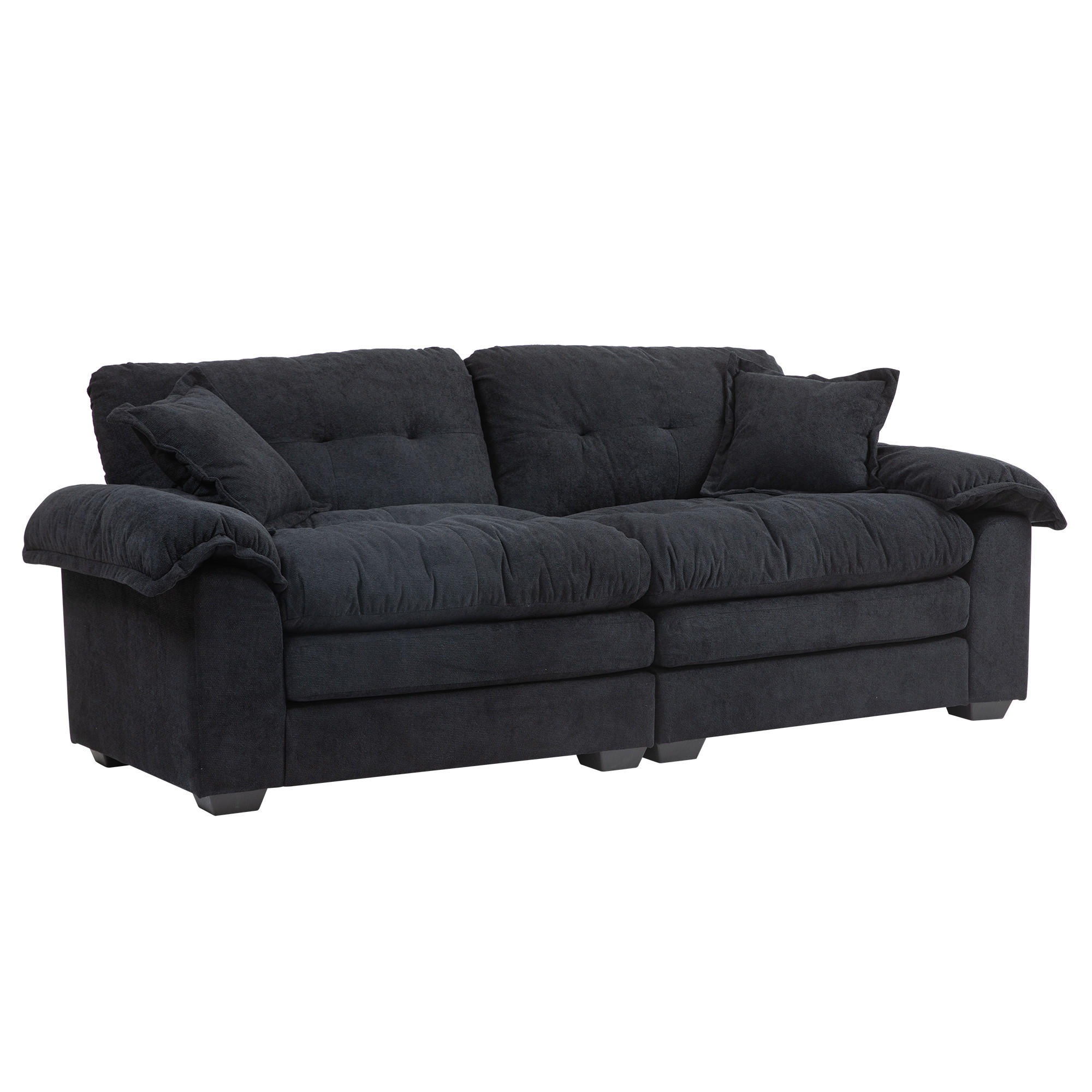 2-SITZER Sofa Chenille mit tiefem Sitz, Memory-Schaum 213,4/90,1/87,6 cm Schwarz - Schwarz, Textil (90.1/87.6/213.4cm) - Redom