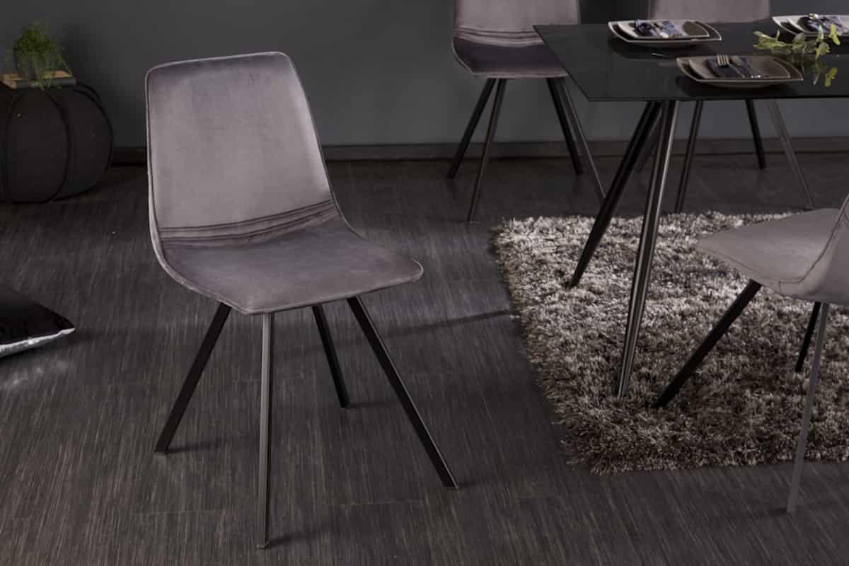 STUHL AMSTERDAM CHAIR Samt Dunkelgrau 85 cm - Schwarz/Grau, Textil/Metall (47/83/59cm) - riess-ambiente