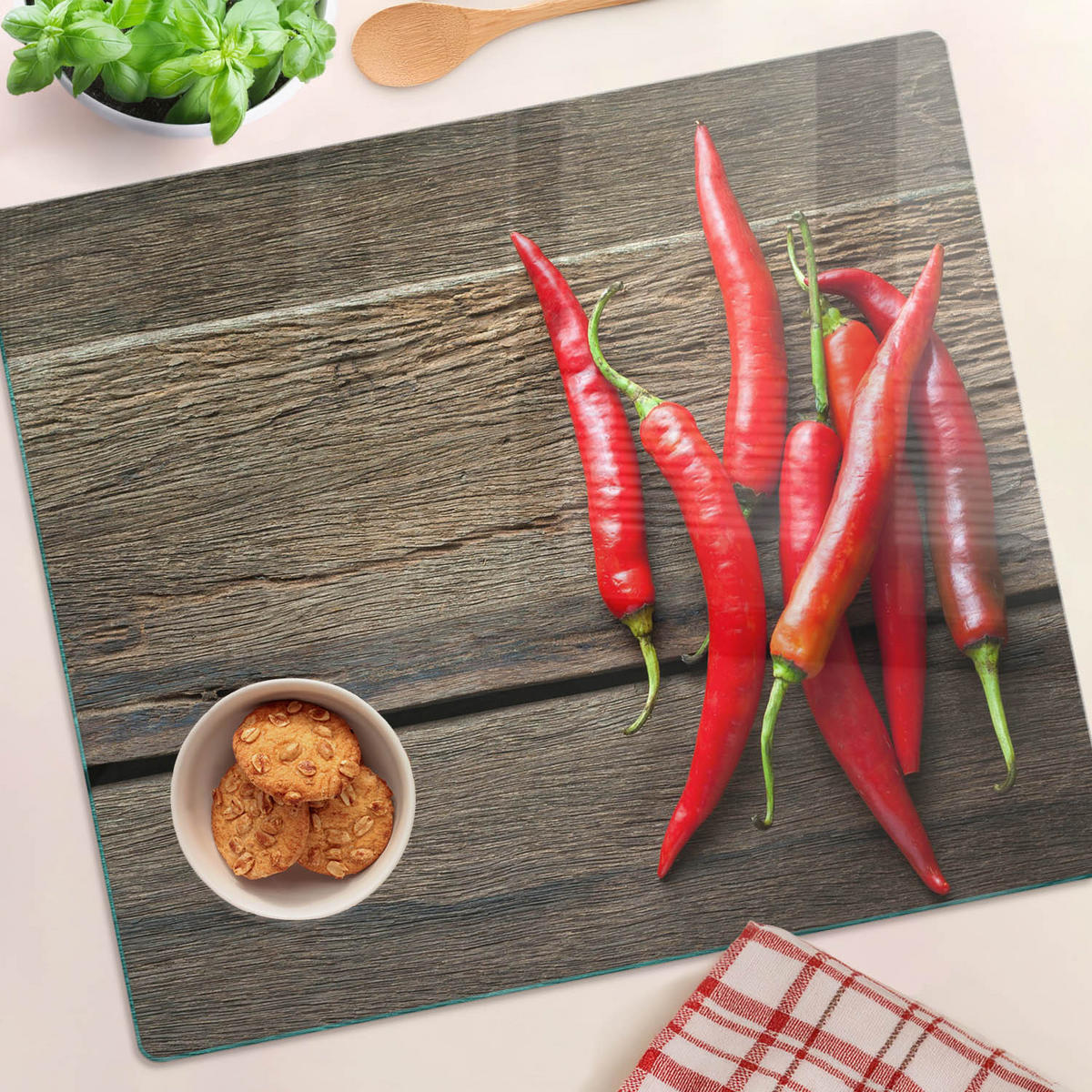 GLASPLATTE 60x52 cm Chilischoten - Rot, Glas (60/0.4/52cm) - TULUP