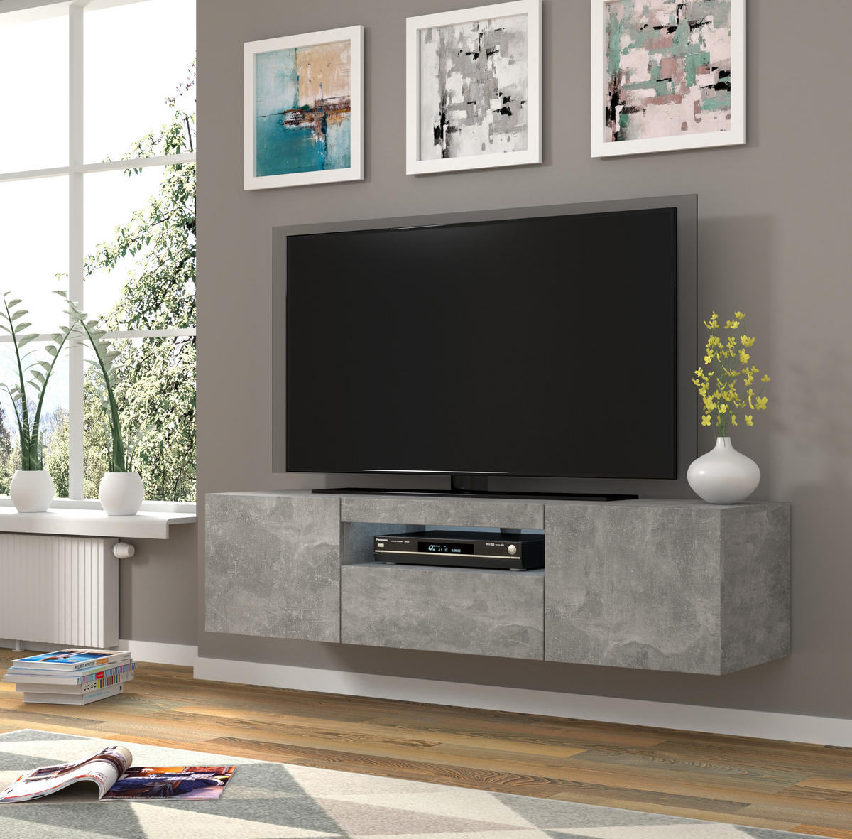 TV LOWBOARD Beton 150/42/37 - Grau, Holzwerkstoff (150/42/37cm) - RAUMHIRSCH FURNITURE
