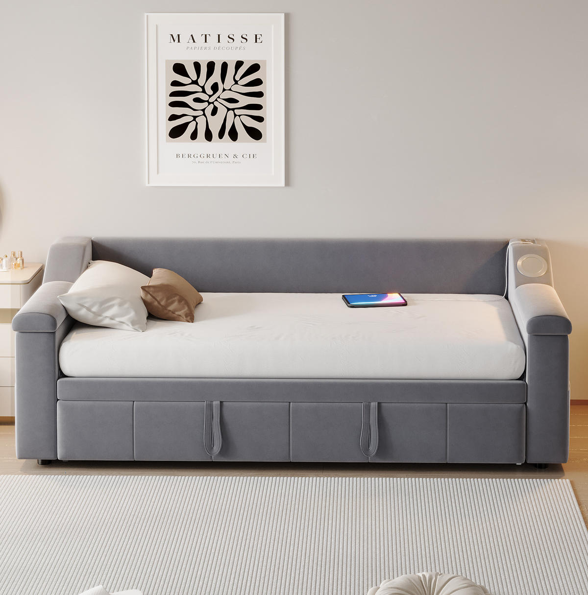 SCHLAFSOFA 90/190 cm Grau mit Bluetooth-Stereoanlage und USB-Anschluss - Grau, Textil (90/190cm) - OKWISH