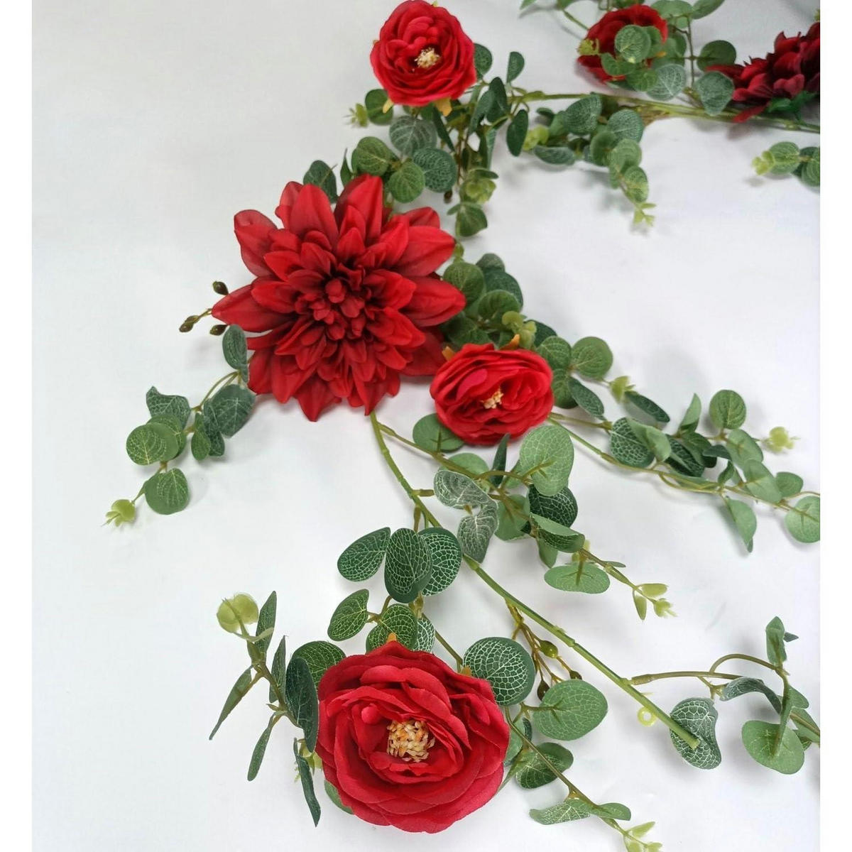 BLUMENGIRLANDE 190 cm mit Dahlien und Rosen - Rot, Textil (5cm)