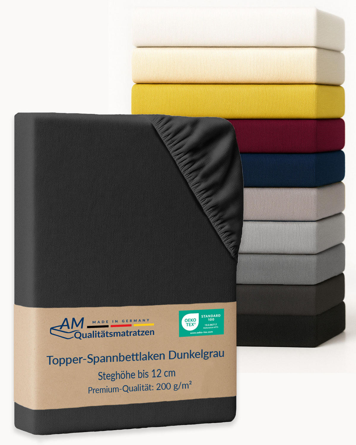 SPANNBETTLAKEN TOPPER 80/220/12 cm Dunkelgrau - Dunkelgrau, Textil (80/220cm) - AM Qualitätsmatratzen