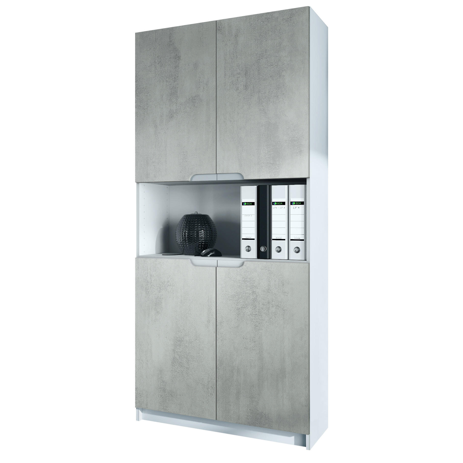 BÜROSCHRANK Logan Fronten in Beton Oxid Optik - Hellgrau, Holzwerkstoff (82/184/37cm) - Vladon