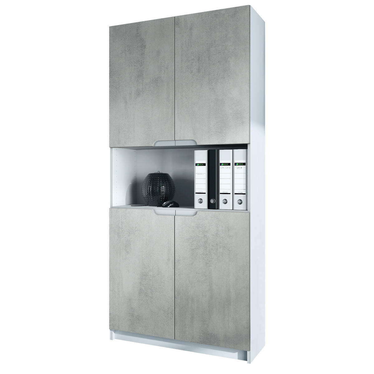 BÜROSCHRANK Logan Fronten in Beton Oxid Optik - Hellgrau, Holzwerkstoff (82/184/37cm) - Vladon