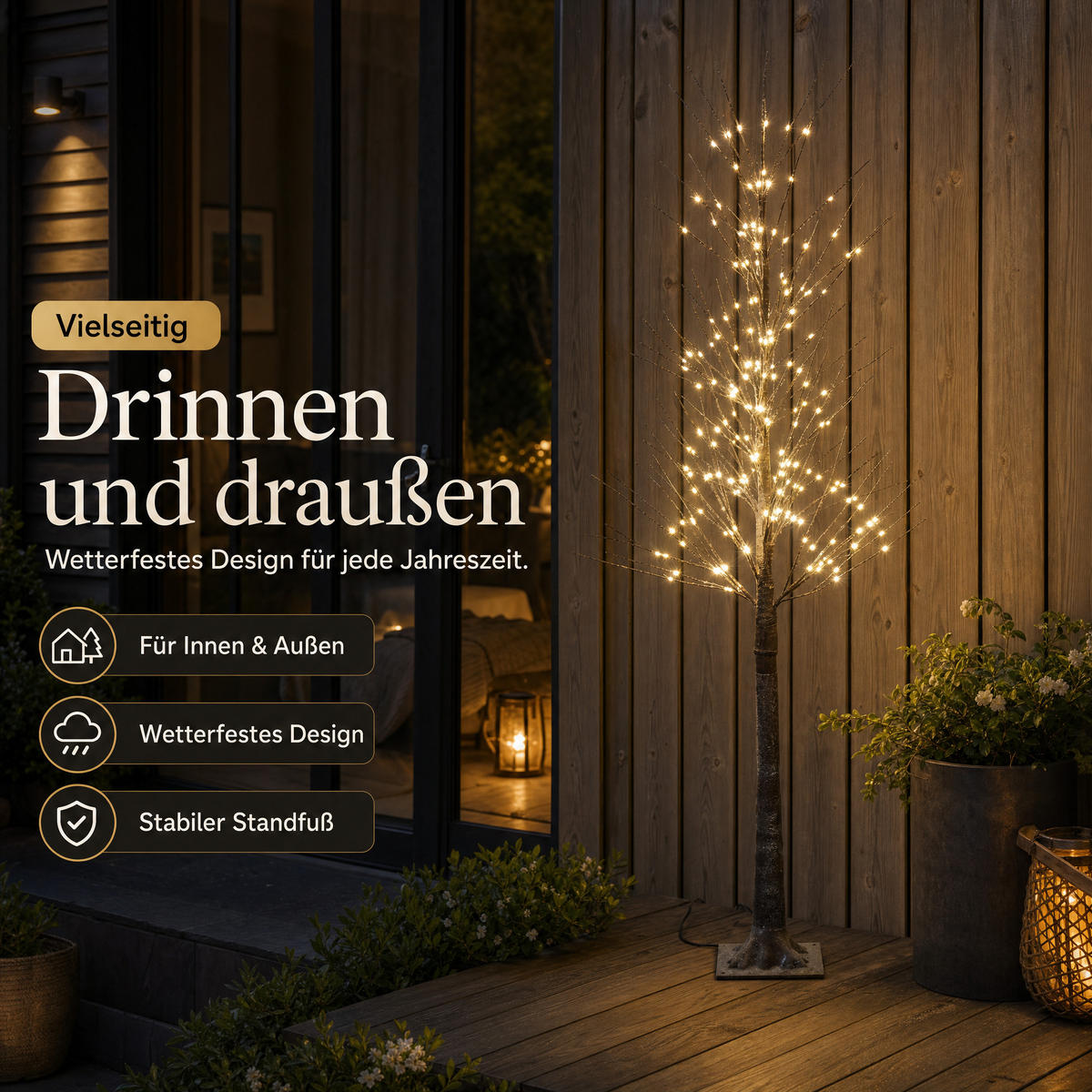 LED-BAUM 150 cm mit 240 neutralweißen LEDs und Schneeverzierung für Innen und Außen, 5 Meter Kabel - Weiß, Kunststoff (17/17/150cm) - Northpoint