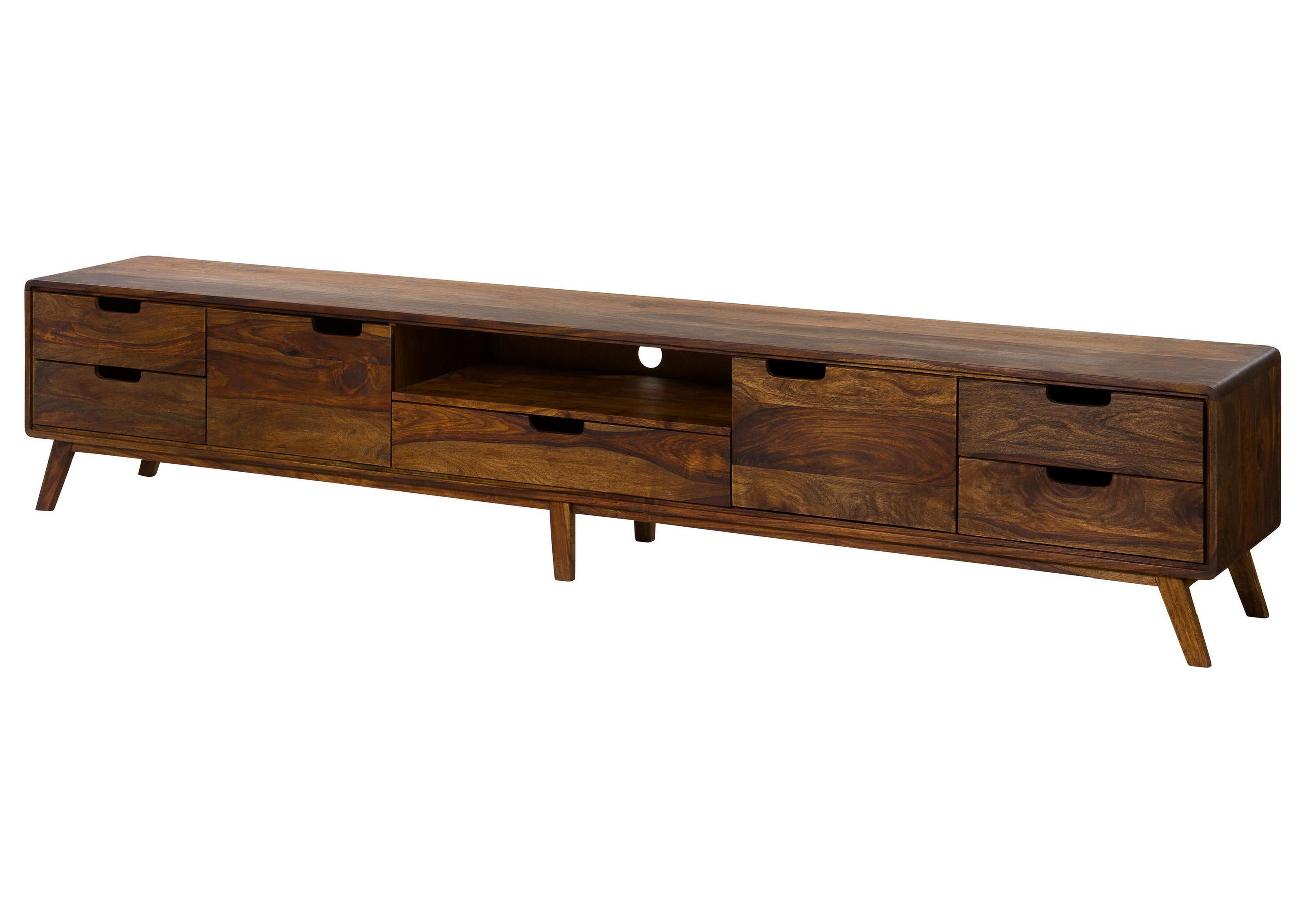 TV-BOARD Sheesham 260x40x48 walnuss gewachst MALMÖ 2 #126 - Dunkelbraun, Holz (260/48/40cm) - Massivmoebel24