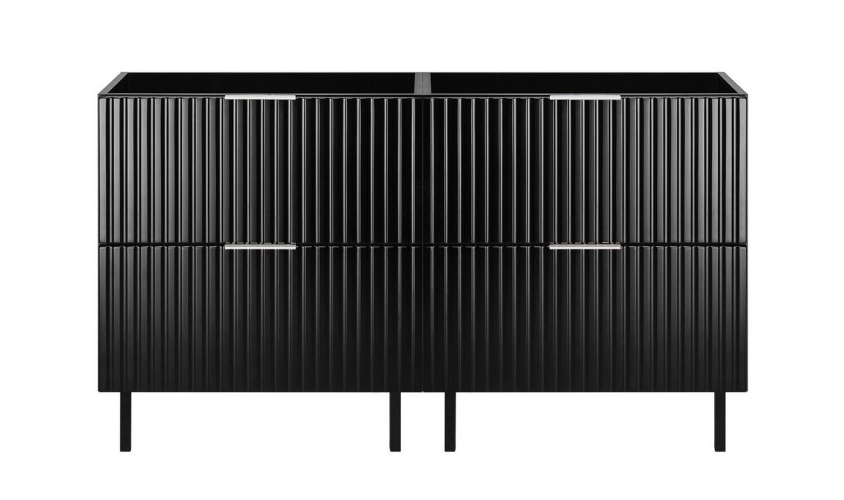 WASCHBECKUNTERSCHRANK, Schwarz, 120 (2 x 60) x 77 x 46 cm, silberner Griff, schwarze Beine, ohne Arbeitsplatte - Silberfarben/Schwarz, Holzwerkstoff (120/77/46cm) - 3XE LIVING