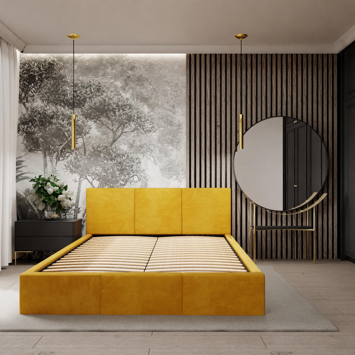 POLSTERBETT mit Stauraum Gelb 120x200cm Kopfteil 88cm - Gelb, Holzwerkstoff/Textil (120/200cm) - Muralo