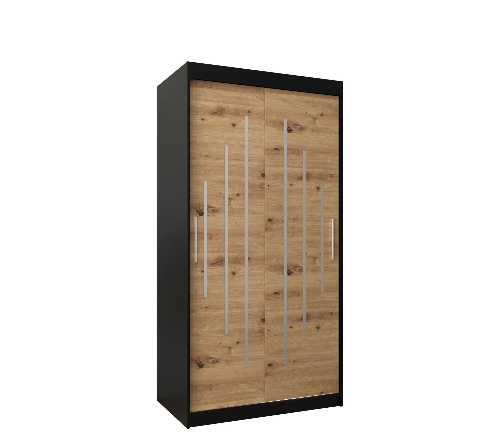 Abiks Möbel Schwebetürenschrank Schwarz, Eiche Artisan 100x200x62 cm