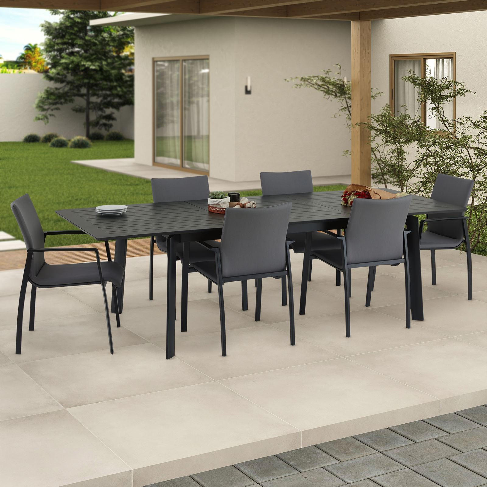 GARTENMÖBELSET VERANO - Schwarz/Grau, Textil - IDIMEX