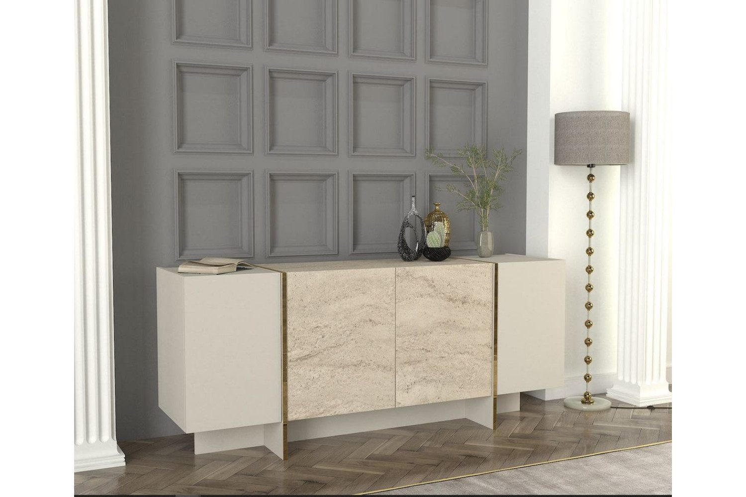 SIDEBOARD 180 x 75,5 x 46,6 cm Granitoptik - Beige, Holzwerkstoff (180/75/46cm) - Ibonto