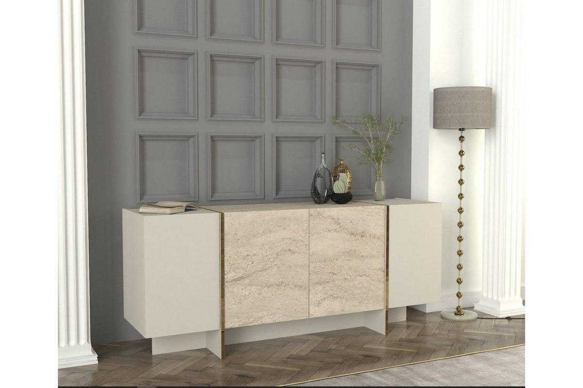 SIDEBOARD 180 x 75,5 x 46,6 cm Granitoptik - Beige, Holzwerkstoff (180/75/46cm) - Ibonto