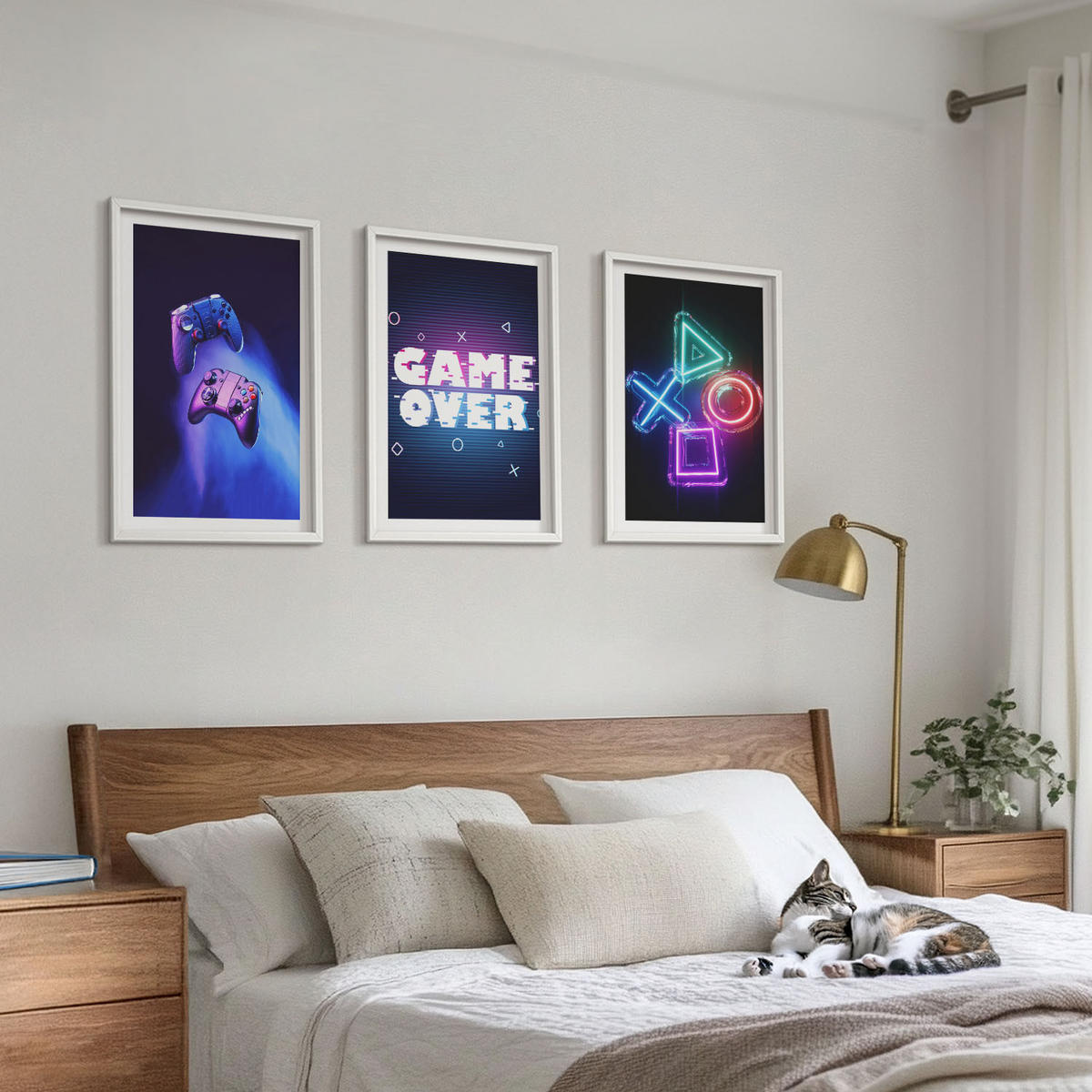 BILDER SET 3er Set - 40x60 cm Weißer Rahmen - Game Over Gamepads - Weiß, Kunststoff (40/60cm) - TULUP
