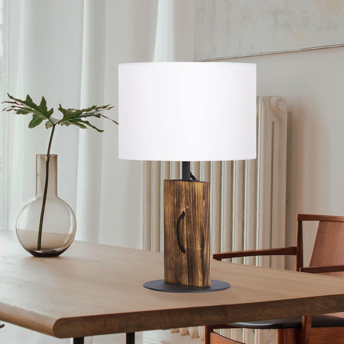 LED TISCHLEUCHTE Pinienholz Braun - Braun, Textil (25/25/40.2cm) - Nowa