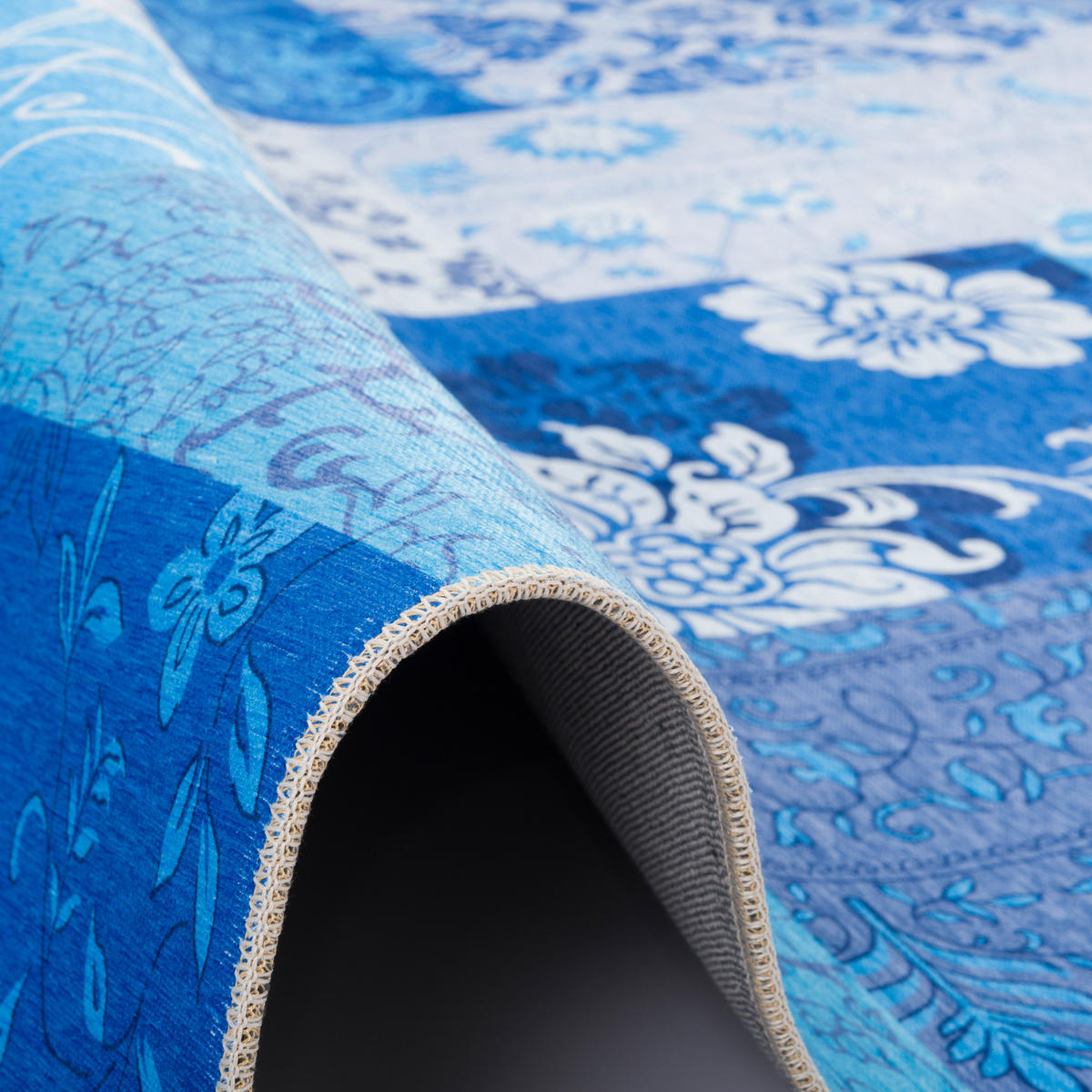 LUXUS VINTAGE DESIGNERTEPPICH PATCHWORK - Blau, Textil (130/190cm) - Pergamon