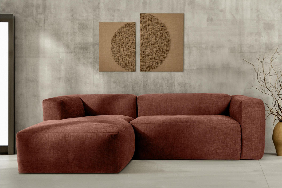 ECKMODULSOFA-LINKS BUFFO 3/4 Sitzer mit extrem weicher Sitzfläche, Gewebestoff, orange - Orange, Textil (237/180cm) - KONSIMO®