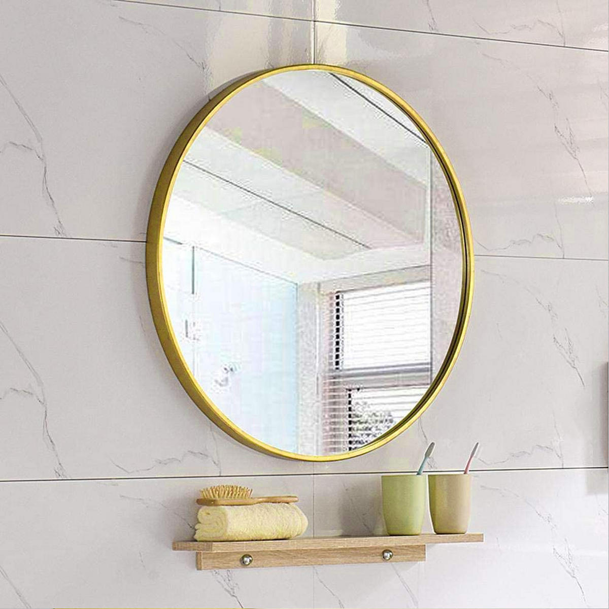 WANDSPIEGEL Rund Badezimmer mit Metallrahmen aus Glas Aluminium in Gold Rostbeständig Explosionsgeschützte Folie 50 x 50 x 2,8 cm - Goldfarben, Glas/Metall (50/2.8/50cm) - Livingandhome