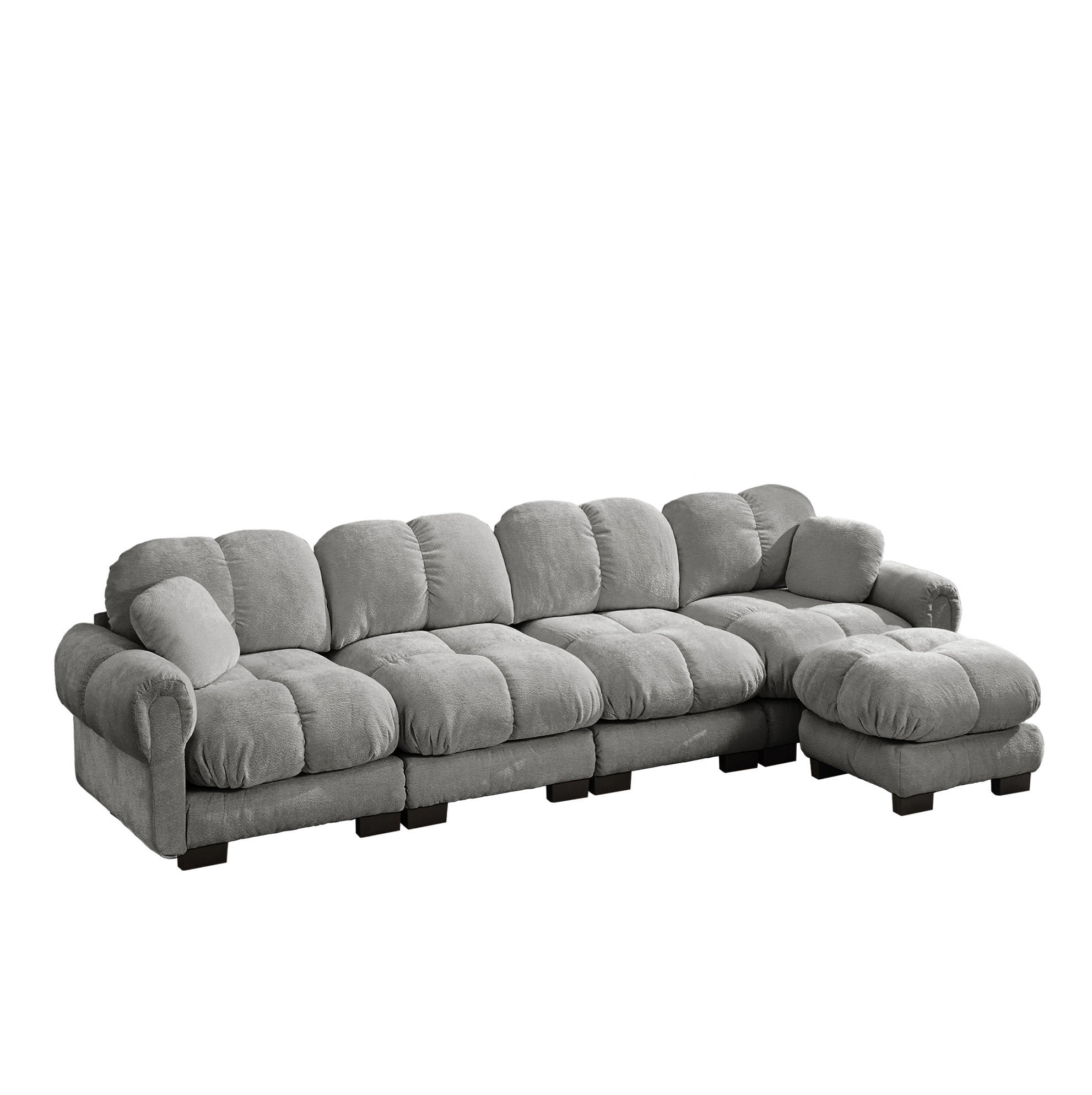 SOFA 330/149/90 cm in Hellgrau aus Chenille mit modularer Ottomane - Hellgrau, Textil (149/90/330cm) - Flora Grace