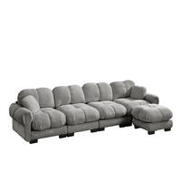 SOFA 330/149/90 cm in Hellgrau aus Chenille mit modularer Ottomane - Hellgrau, Textil (149/90/330cm) - Flora Grace