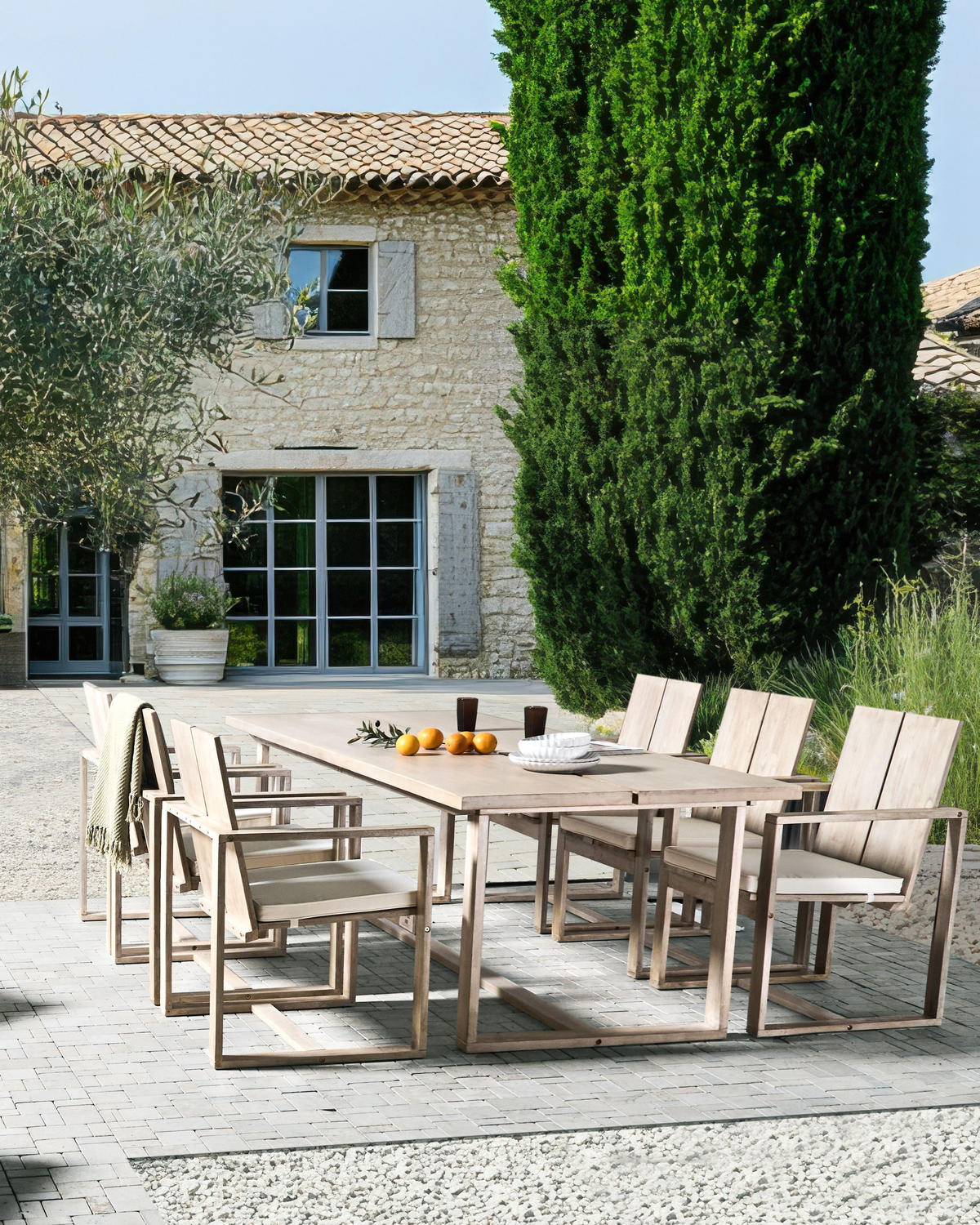 GARTENSTUHL 6er Set Heller Holzfarbton Azzanello - Hellbraun/Weiß, Holz (63/90/61cm) - Beliani