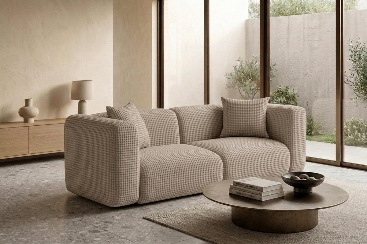 SOFA 2-Sitzer, Chenille-Stoff Cremona, Beige, GRETA - Beige, Holz (228/70/89cm) - Kaiser Möbel