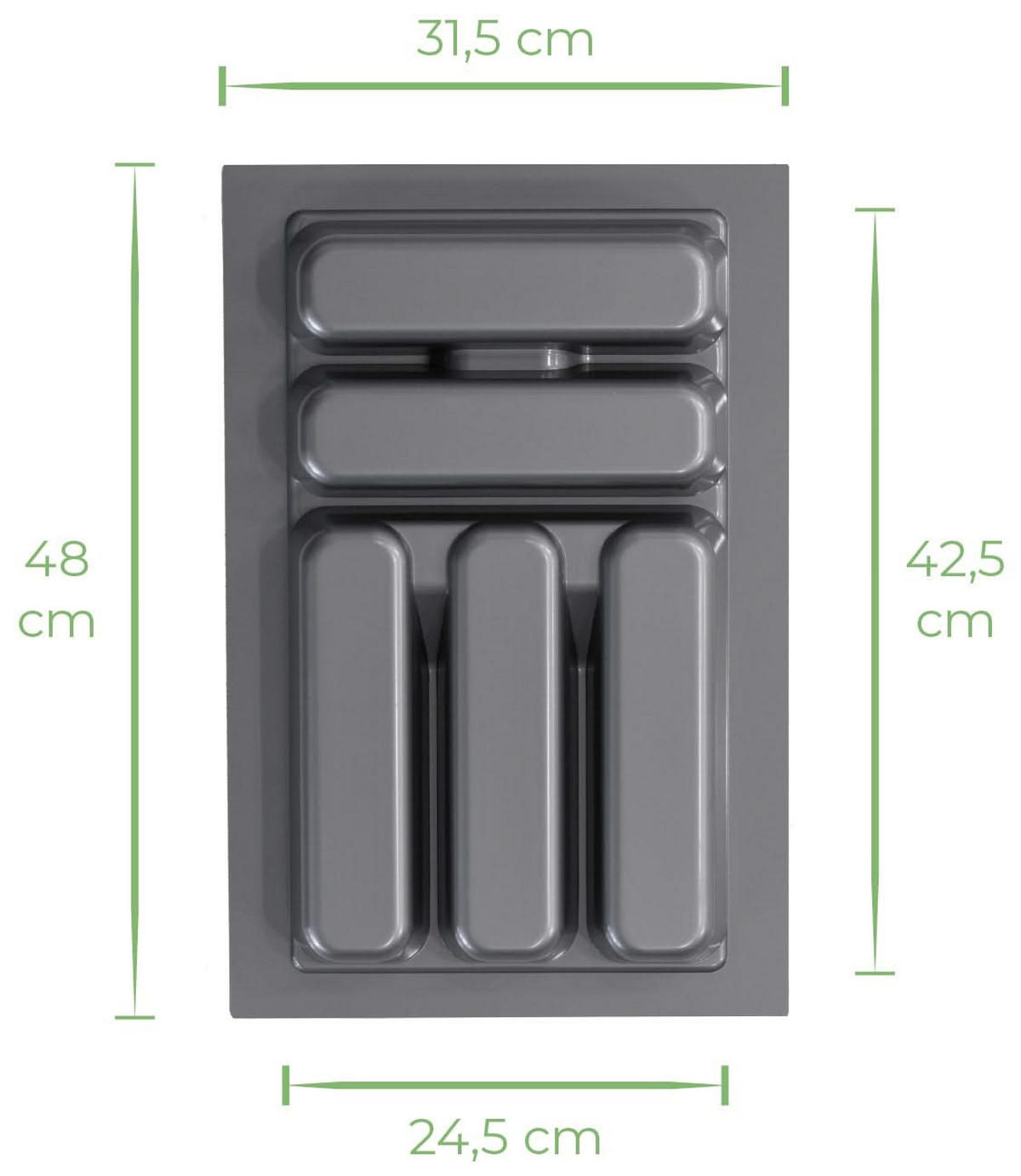 BESTECKKASTEN Besteckkästen - einstellbar von 24,5 bis 31,5 cm Breite - Grau, Kunststoff (32/6/48cm) - Sareva