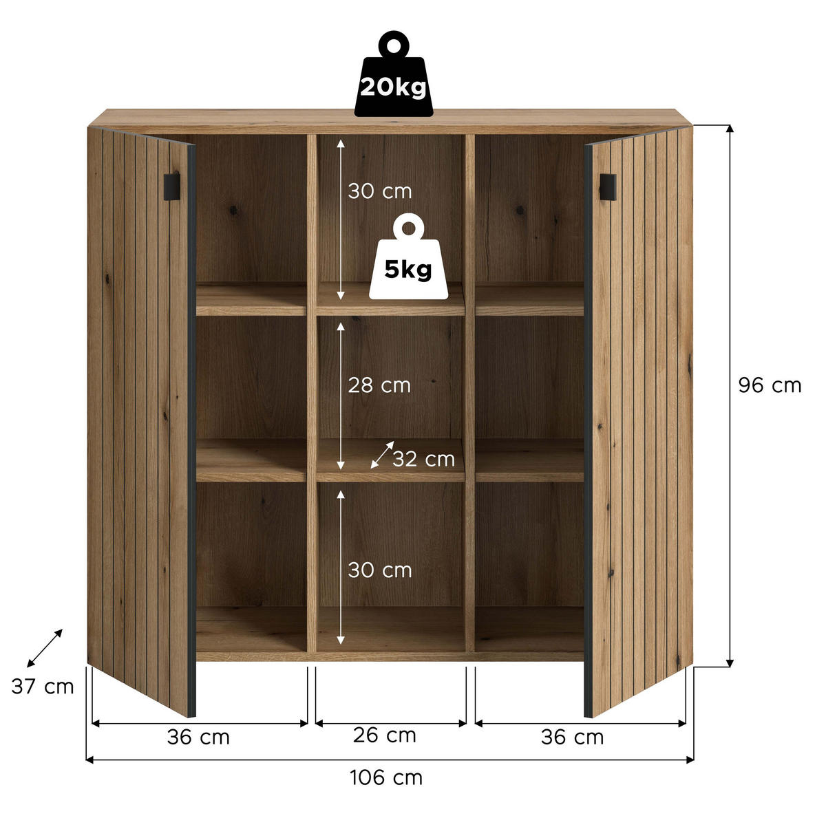 SCHUHKOMMODE Luv (B/H/T: ca. 106/96/37 cm) in Evoke Oak Nachbildung/Evoke Oak Nachbildung - Eichefarben, Holzwerkstoff (106/96/37cm)