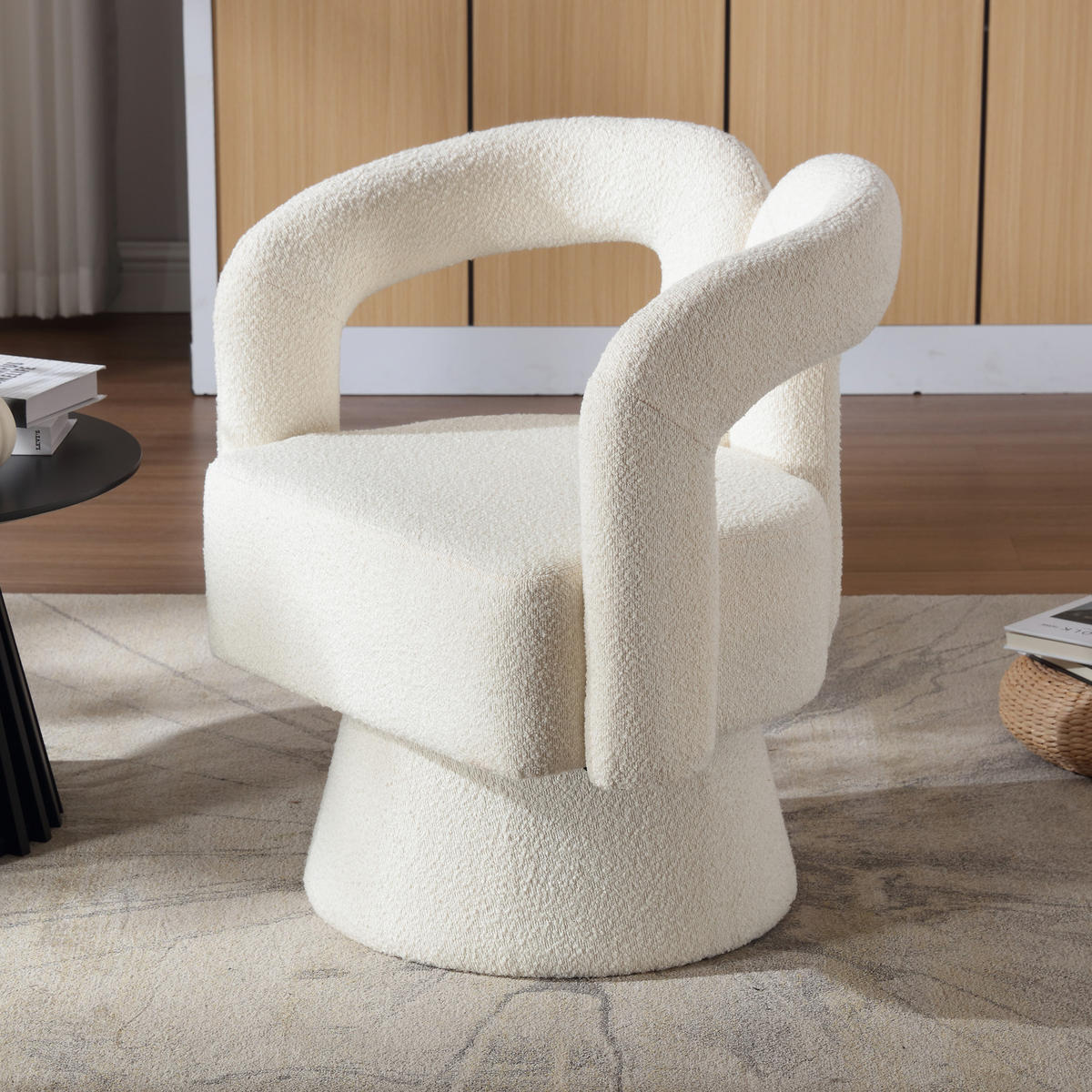 SESSEL Bouclé Beige drehbar - Beige, Holzwerkstoff/Textil (67/74/54cm) - WISHDOR